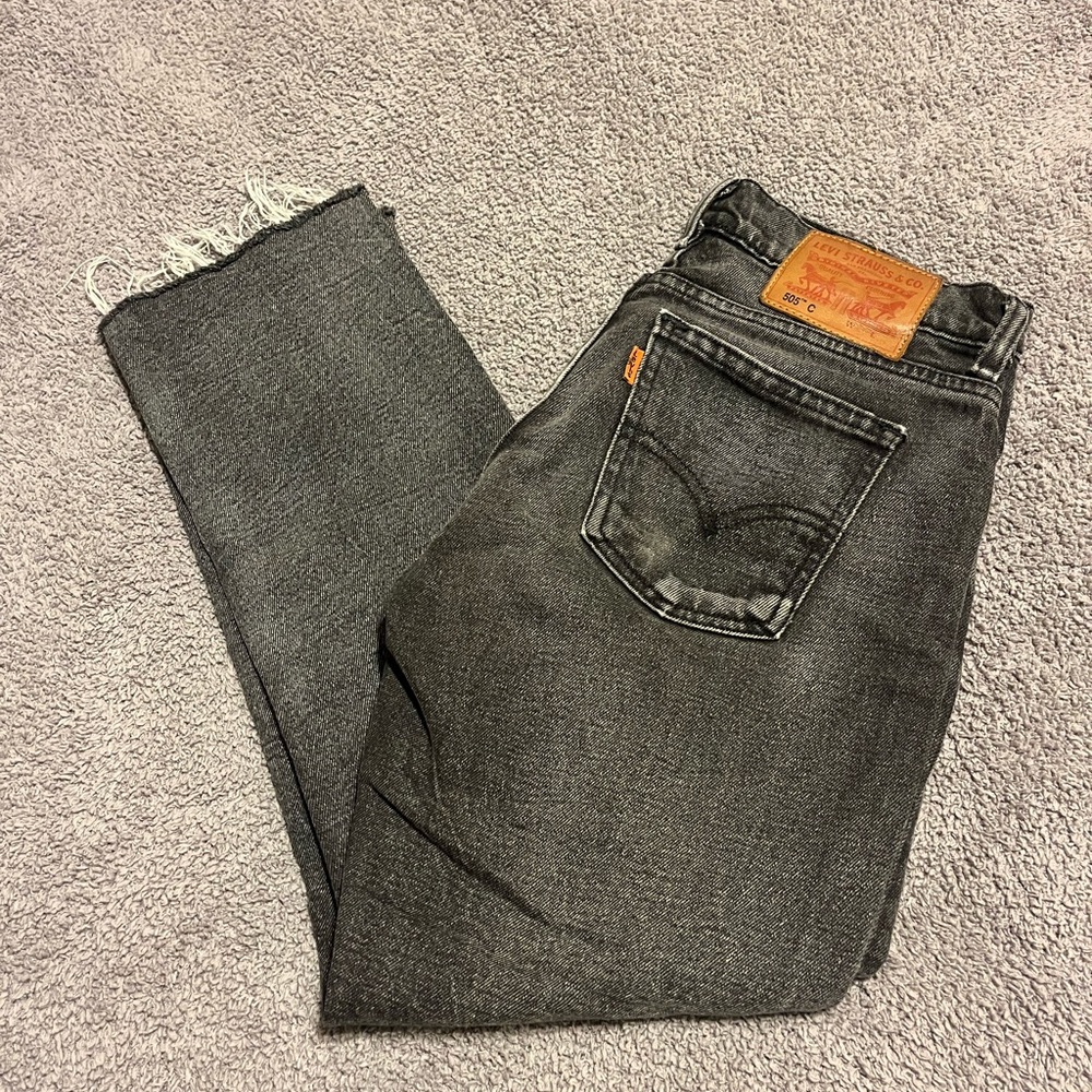 LEVI 505 Orange Tab Cropped Fit Washed Black Jean